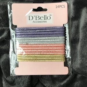 D'Bello 14 Piece Hair Tie Set Shiny Glittery Purple Silver Pink Gold